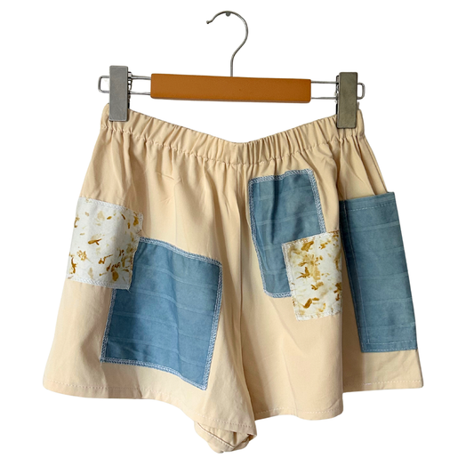 Indigo + Marigold Plant Dyed Patchwork Shorts - 100% Upcycled Cotton