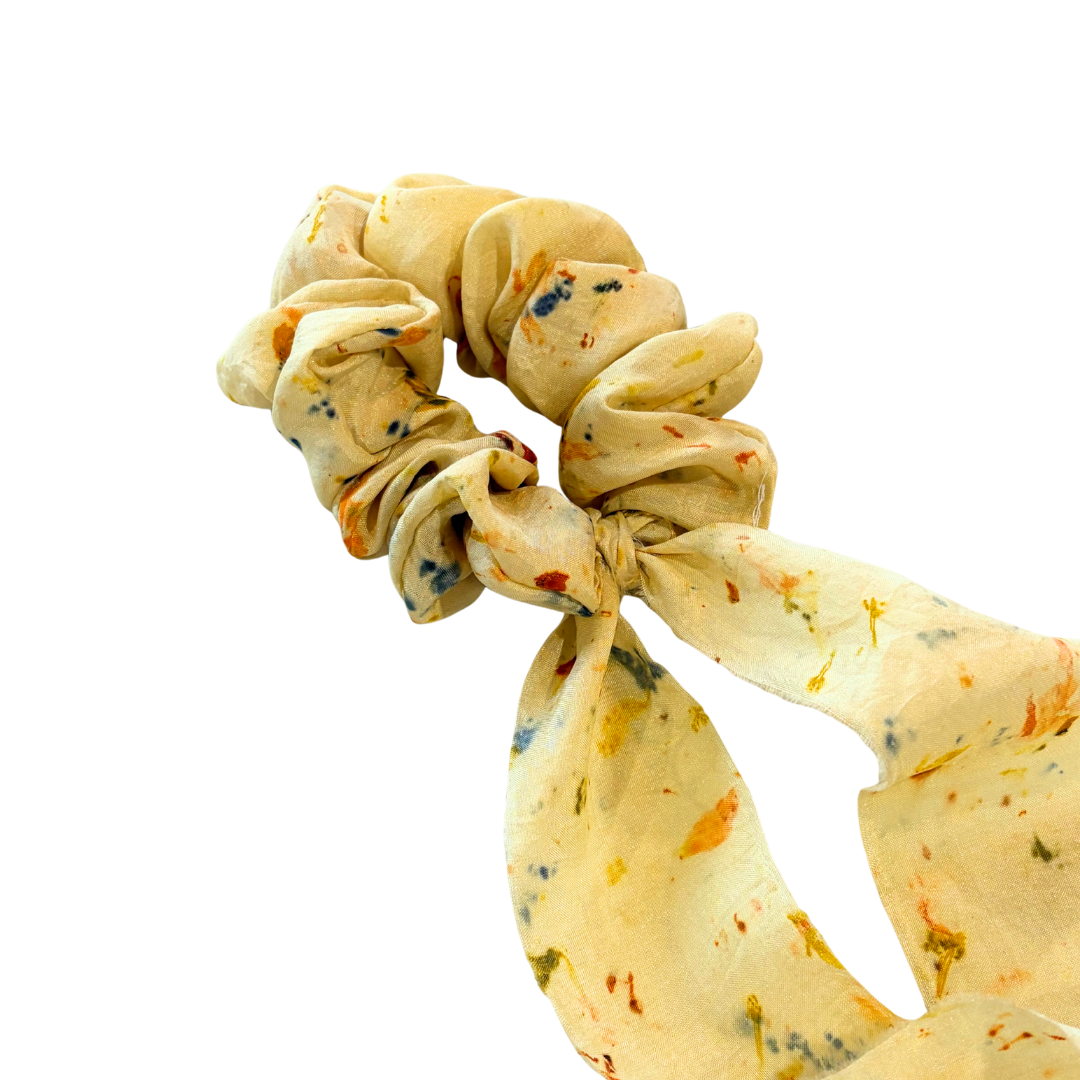 100% Mulberry Silk Garden Dyed Scrunchie (with bow)