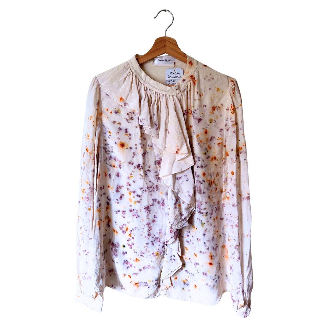 100% Silk Plant Dyed Button Up - Sumac/Coreopsis - M