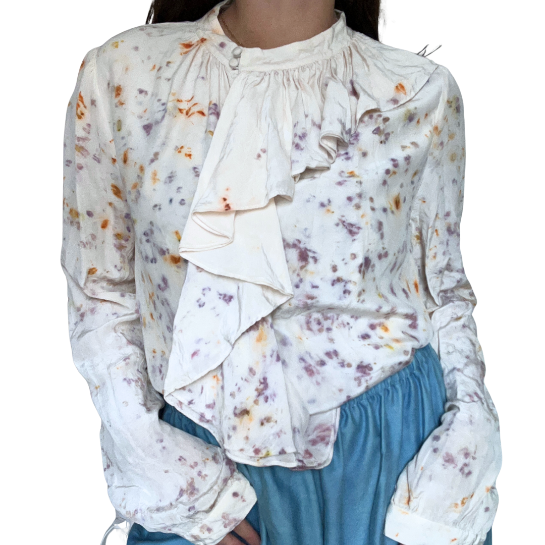 100% Silk Plant Dyed Button Up - Sumac/Coreopsis - M