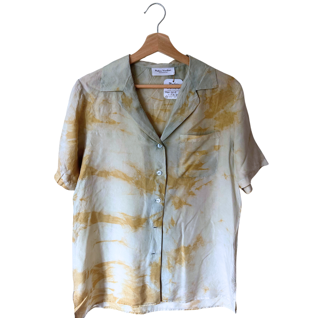 Indigo + Marigold 100% Silk Button Up - M