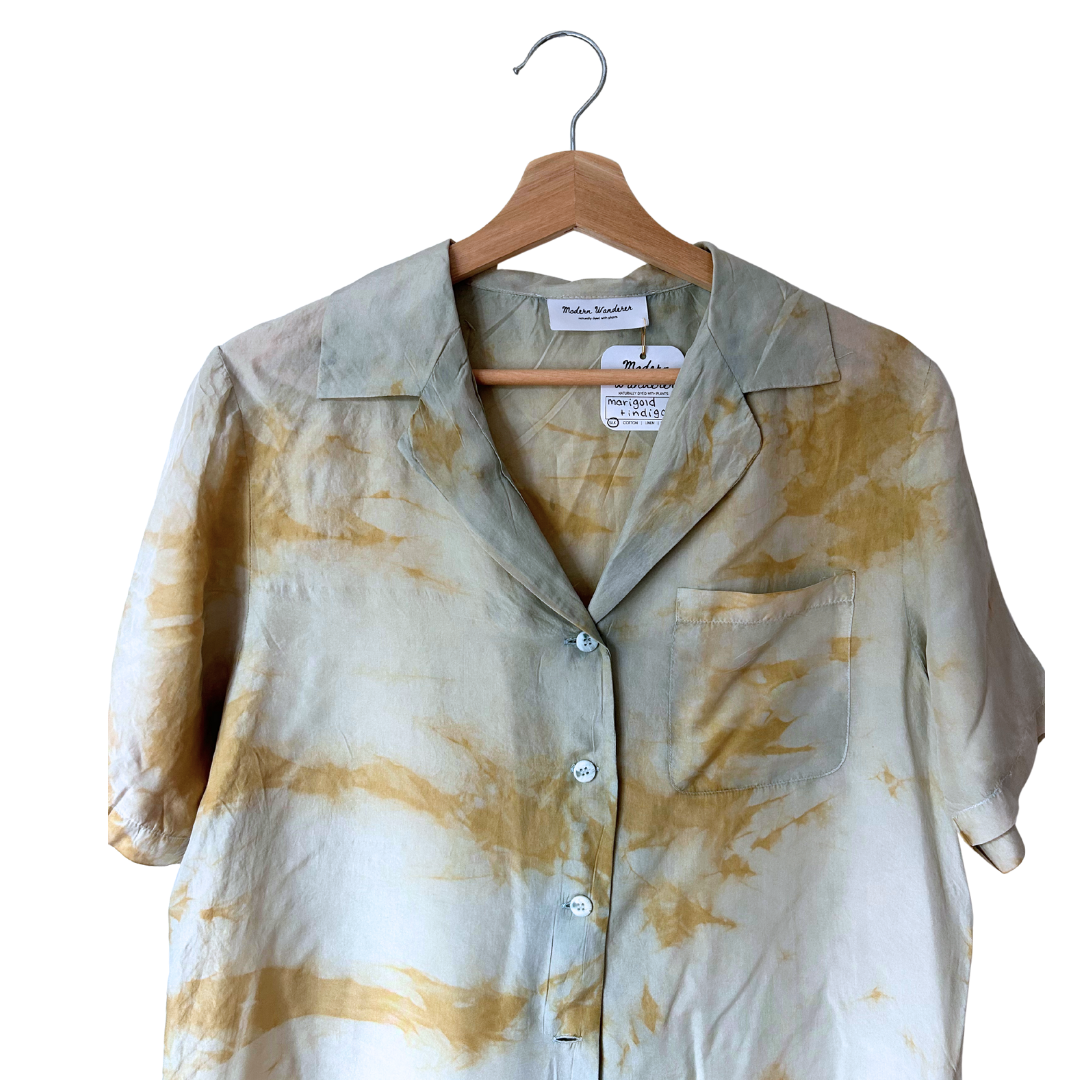 Indigo + Marigold 100% Silk Button Up - M