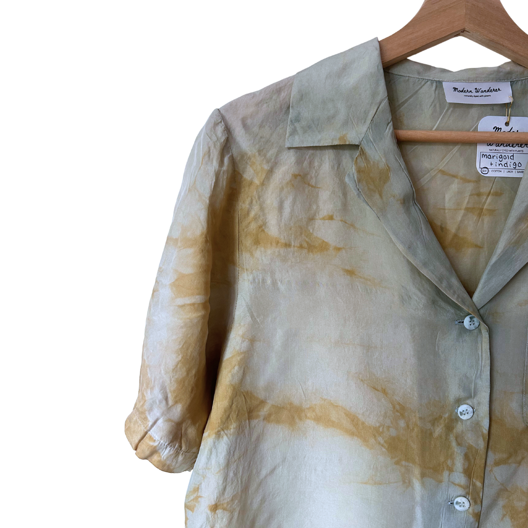 Indigo + Marigold 100% Silk Button Up - M