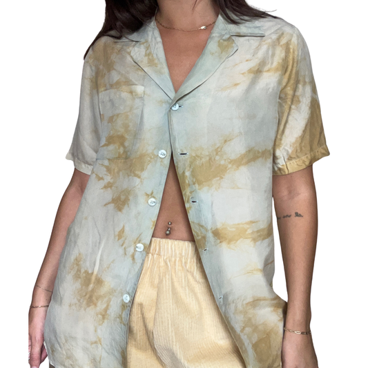 Indigo + Marigold 100% Silk Button Up - M