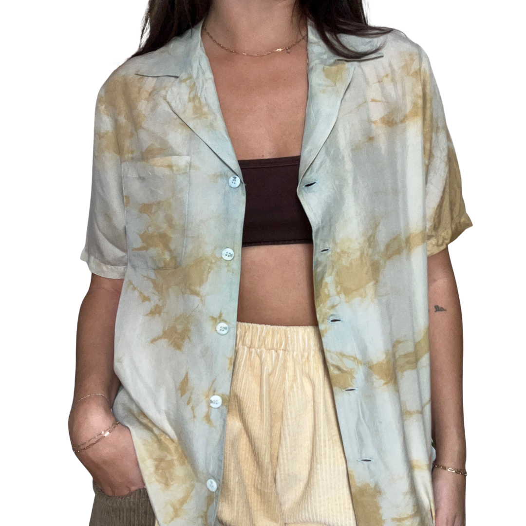 Indigo + Marigold 100% Silk Button Up - M