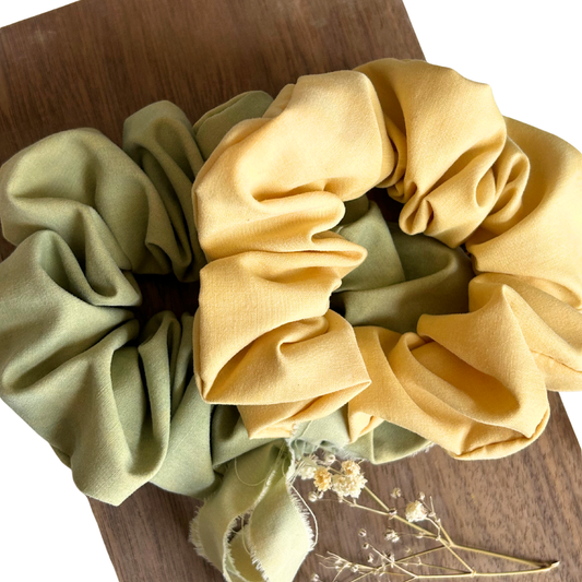 100% Organic Cotton Plant Dyed Scrunchie Set - Marigold + Marigold/Indigo
