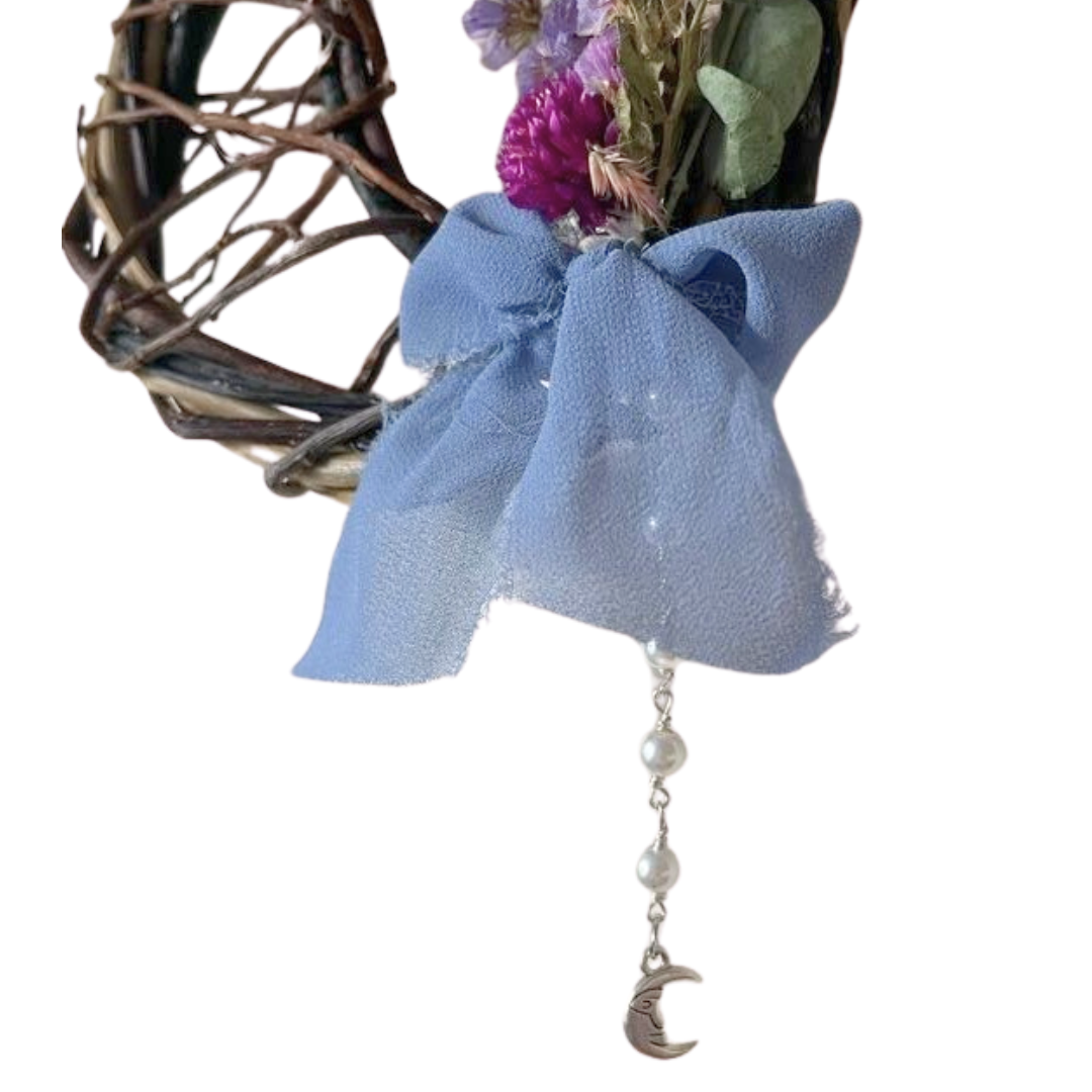 Hand Woven Willow Ornament- Moon & Pearl