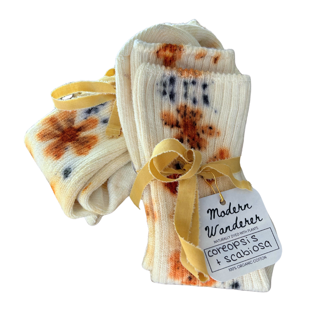 Garden Flower Dyed Organic Cotton Crew Socks