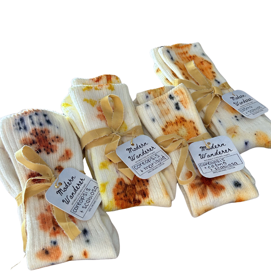 Garden Flower Dyed Organic Cotton Crew Socks
