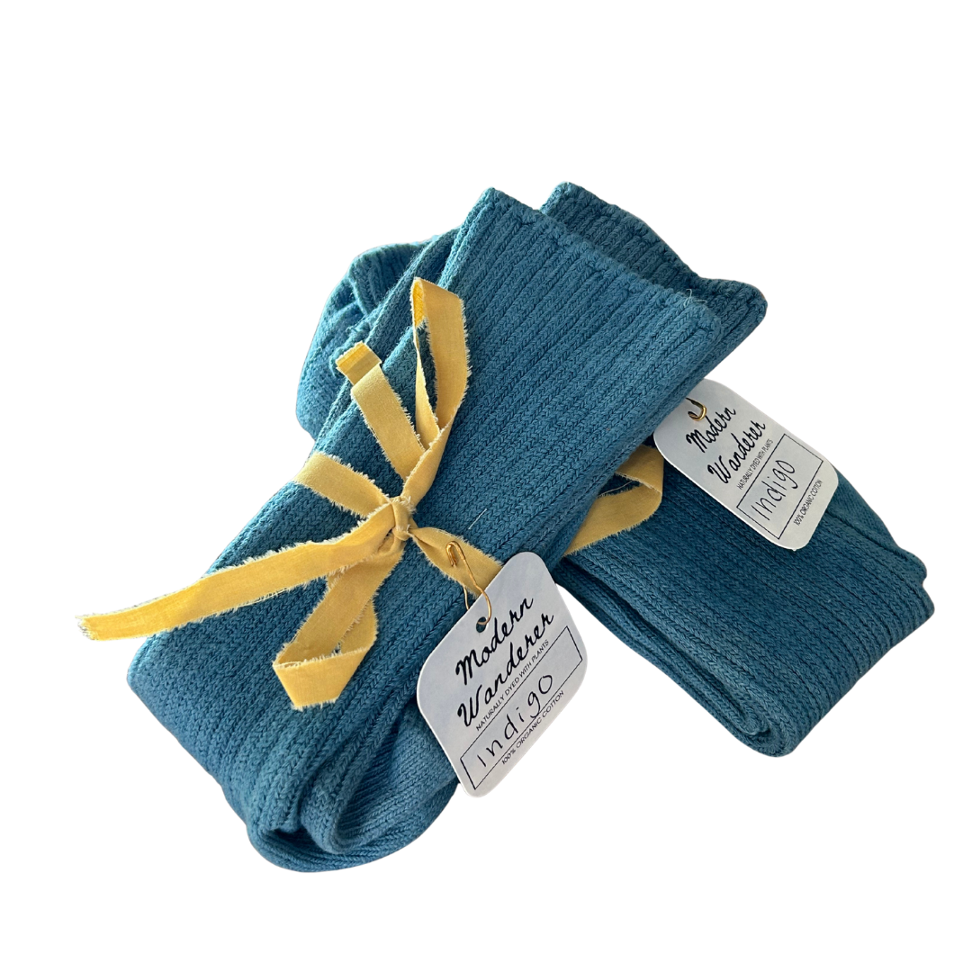 Indigo Dyed Organic Cotton Crew Socks