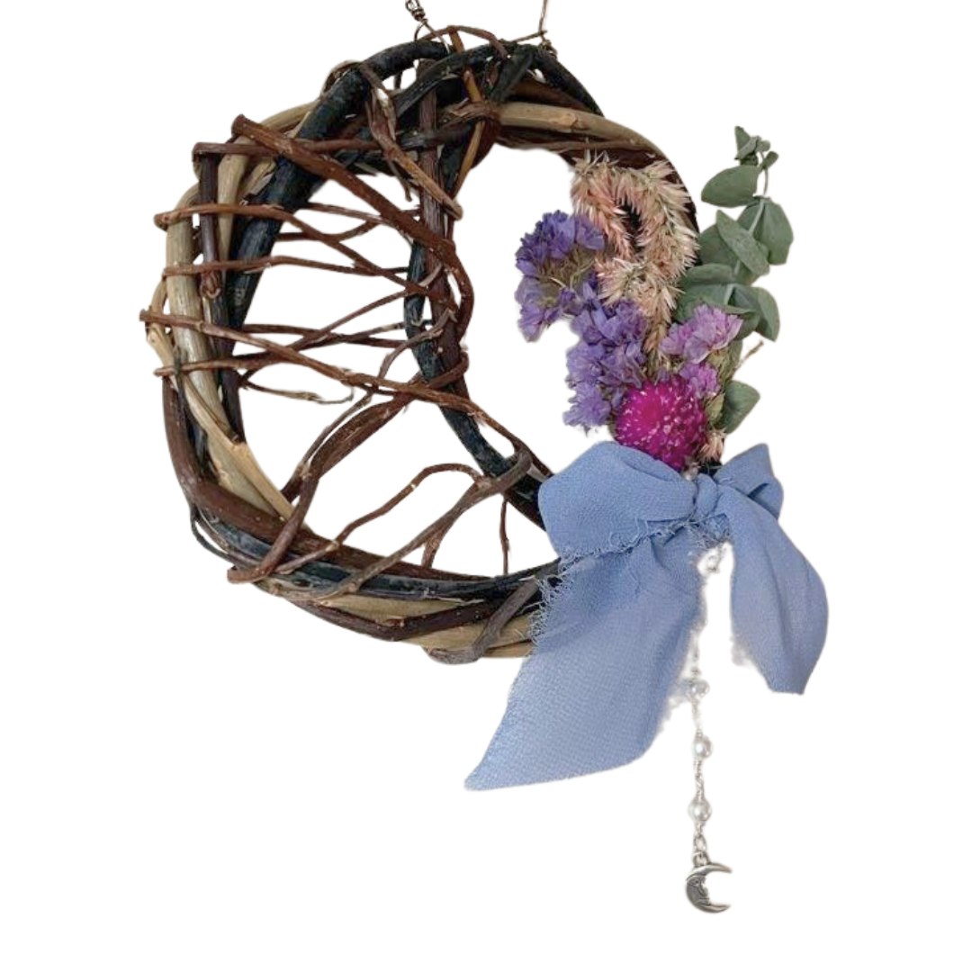 Hand Woven Willow Ornament- Moon & Pearl