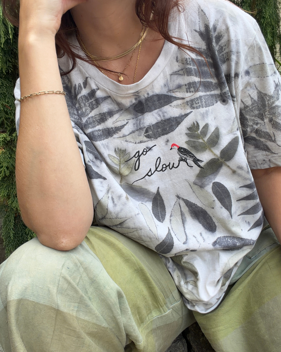 Go Slow Pause Often - Walnut + Sumac Leaf Dyed Tee