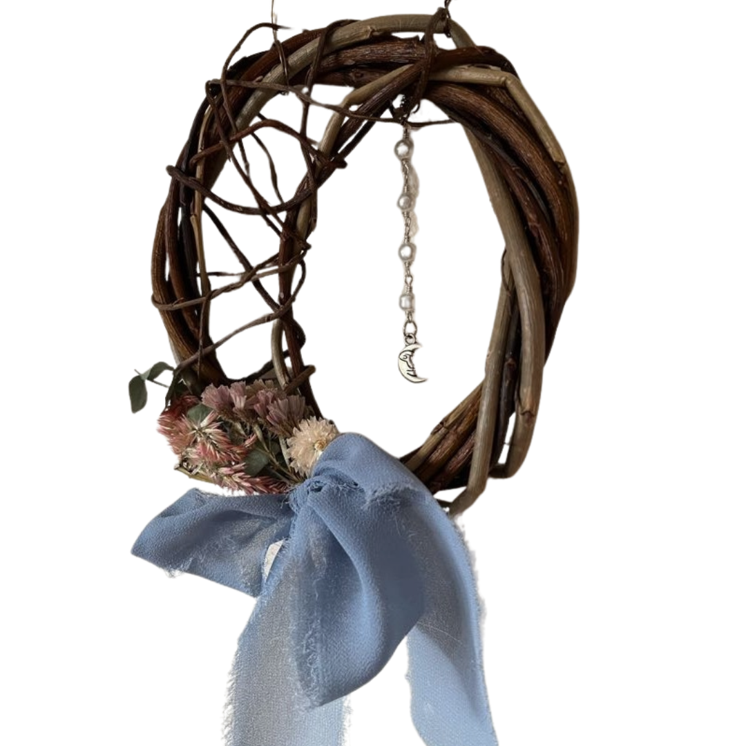 Hand Woven Willow Ornament- Moon & Pearl