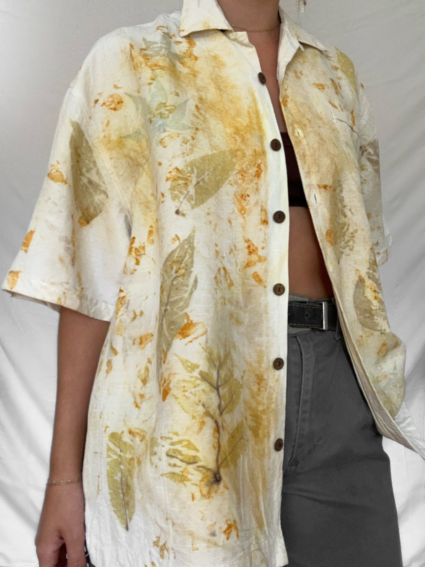 100% Silk Plant Dyed Button Up - Black Walnut - M (mens)