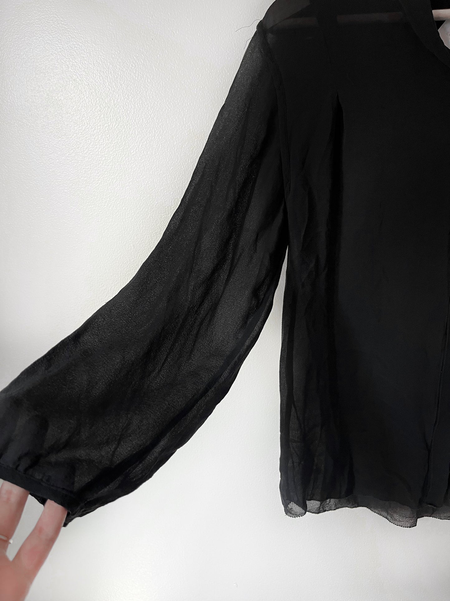 Vintage Black 100% Silk Button Up - S