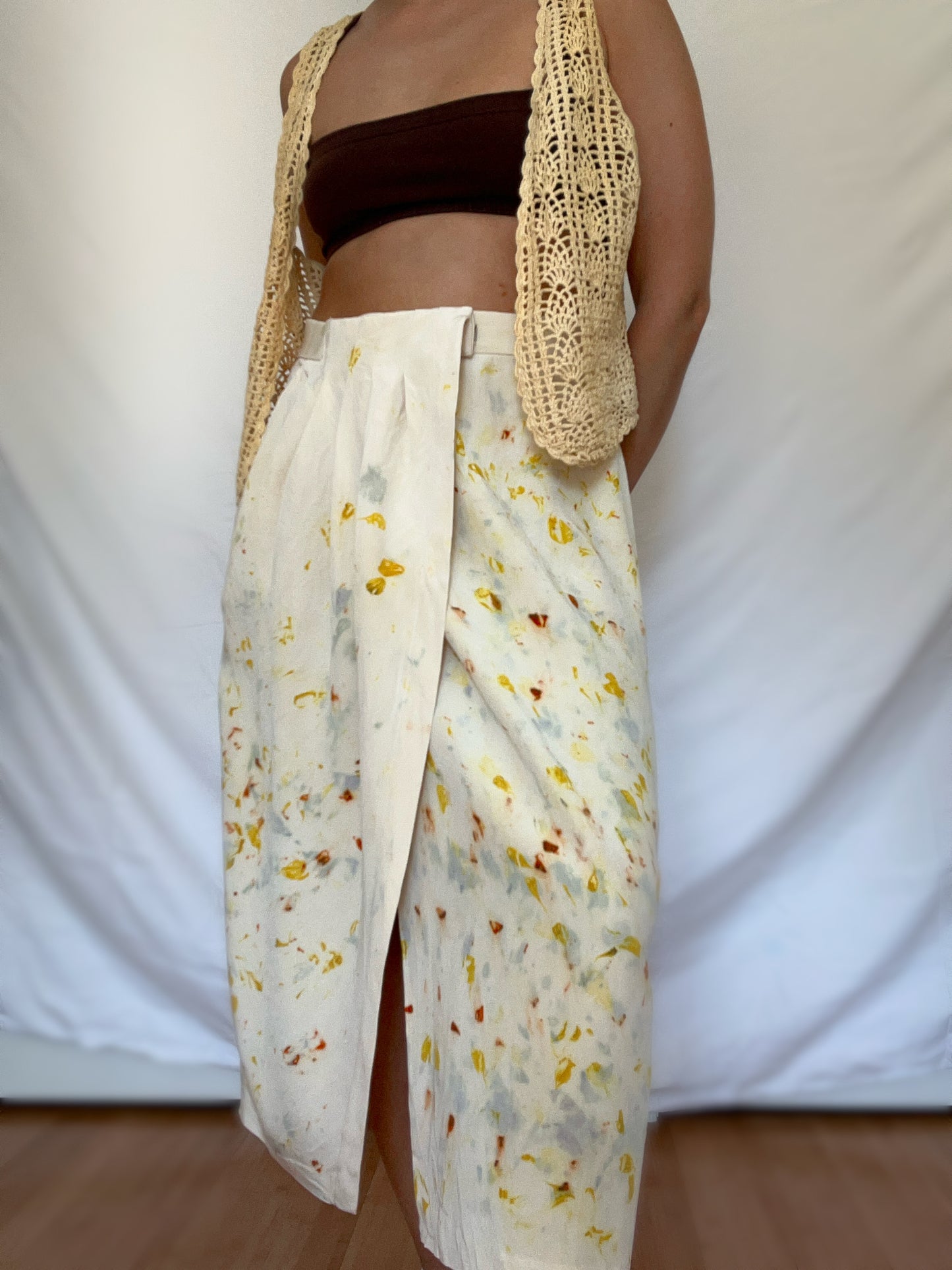 100% Silk Plant Dyed Wrap Skirt - Marigold/Coreopsis/Maple - M/L