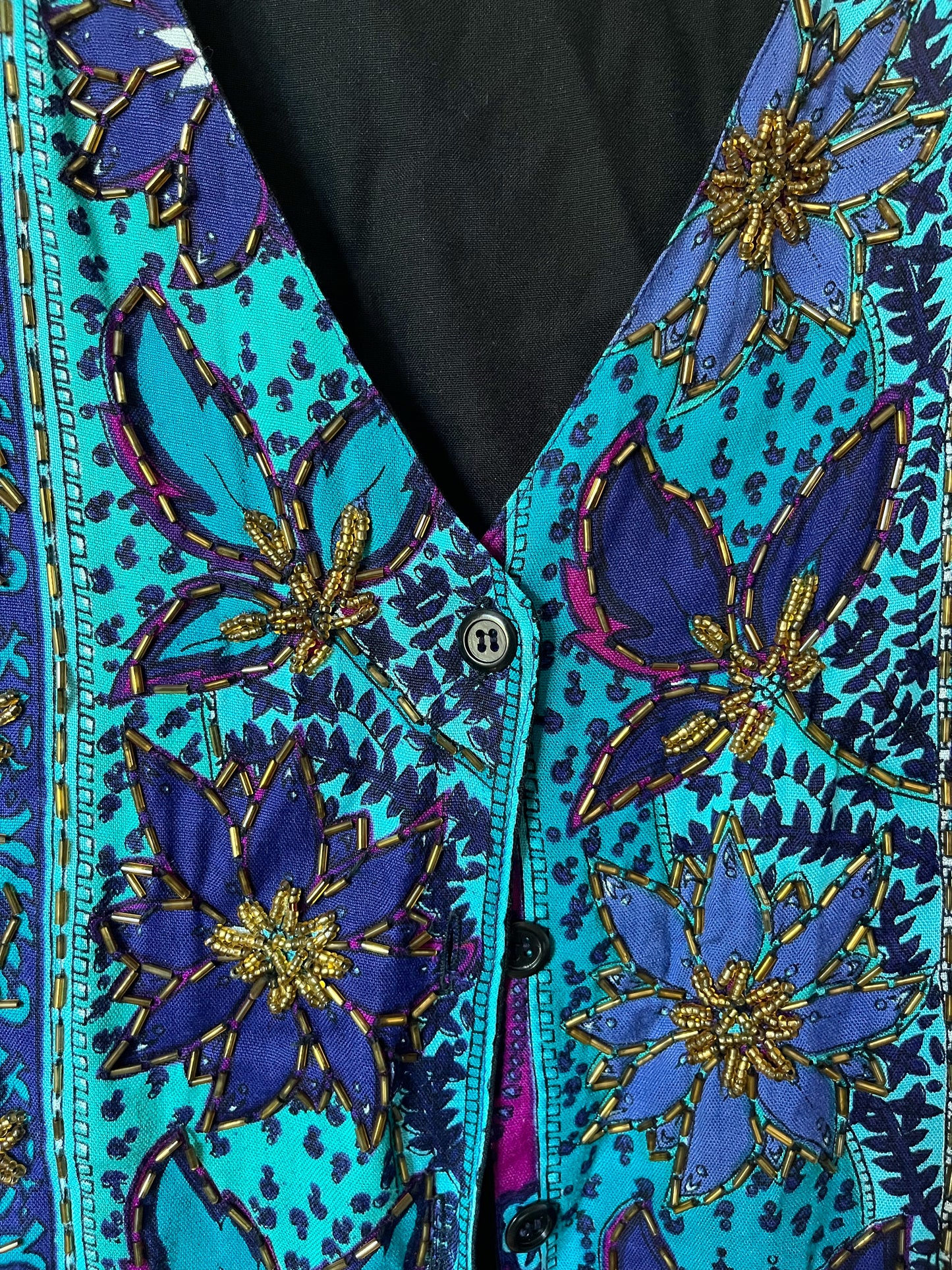 Vintage Beaded Floral Vest - L