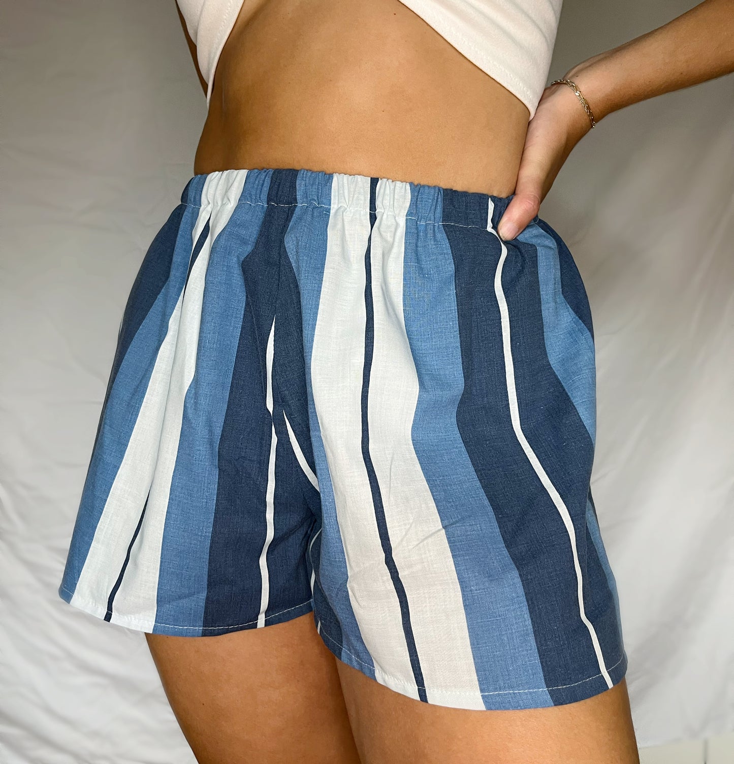Upcycled Boxer Shorts- Blue/White Stripes (Multiple Sizes)