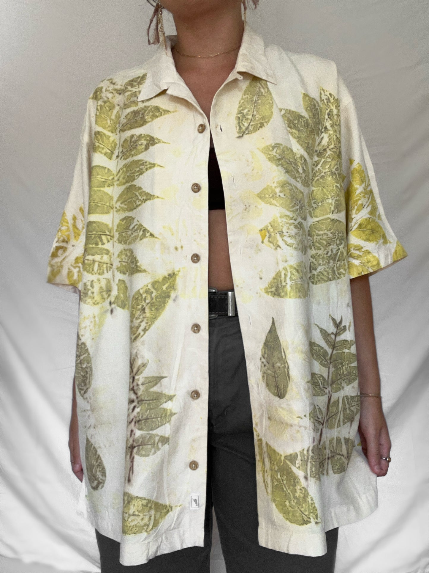 100% Silk Plant Dyed Button Up - Black Walnut - L (mens)