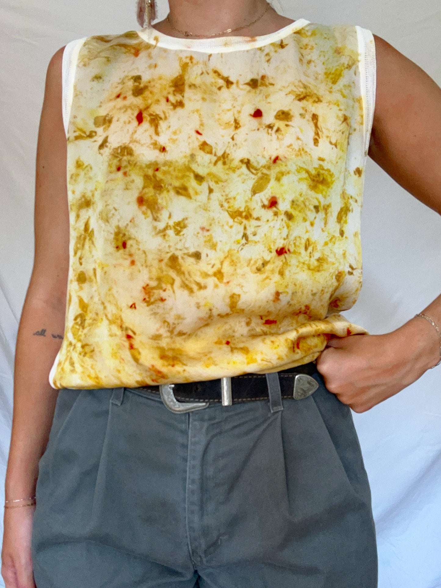 100% Silk Plant Dyed Tank Top - Marigold/Coreopsis - M