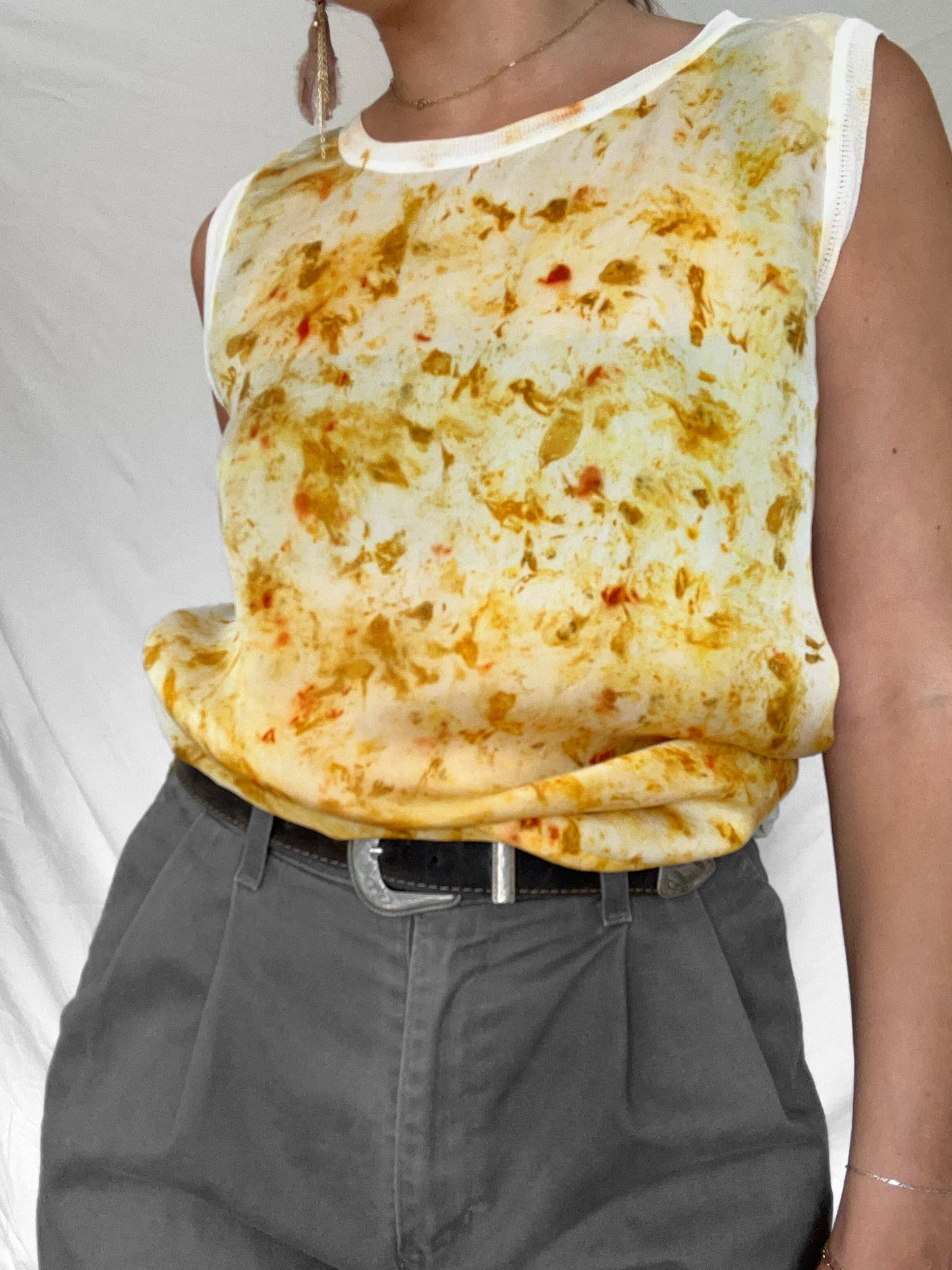 100% Silk Plant Dyed Tank Top - Marigold/Coreopsis - M