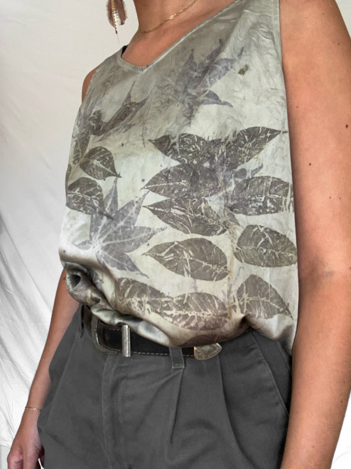 100% Silk Plant Dyed Tank Top - Dandelion/Black Walnut/Maple - L