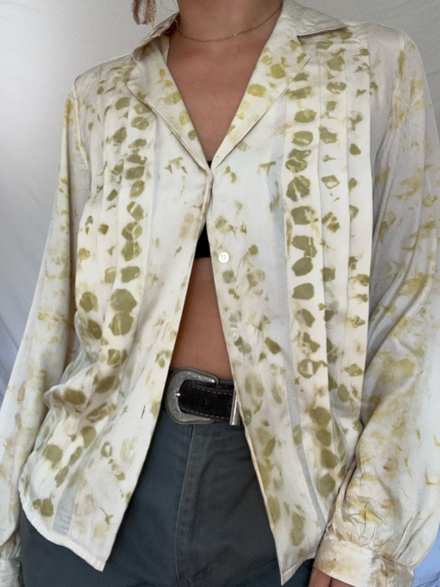 100% Silk Plant Dyed Button Up - Marigold/Iron - S