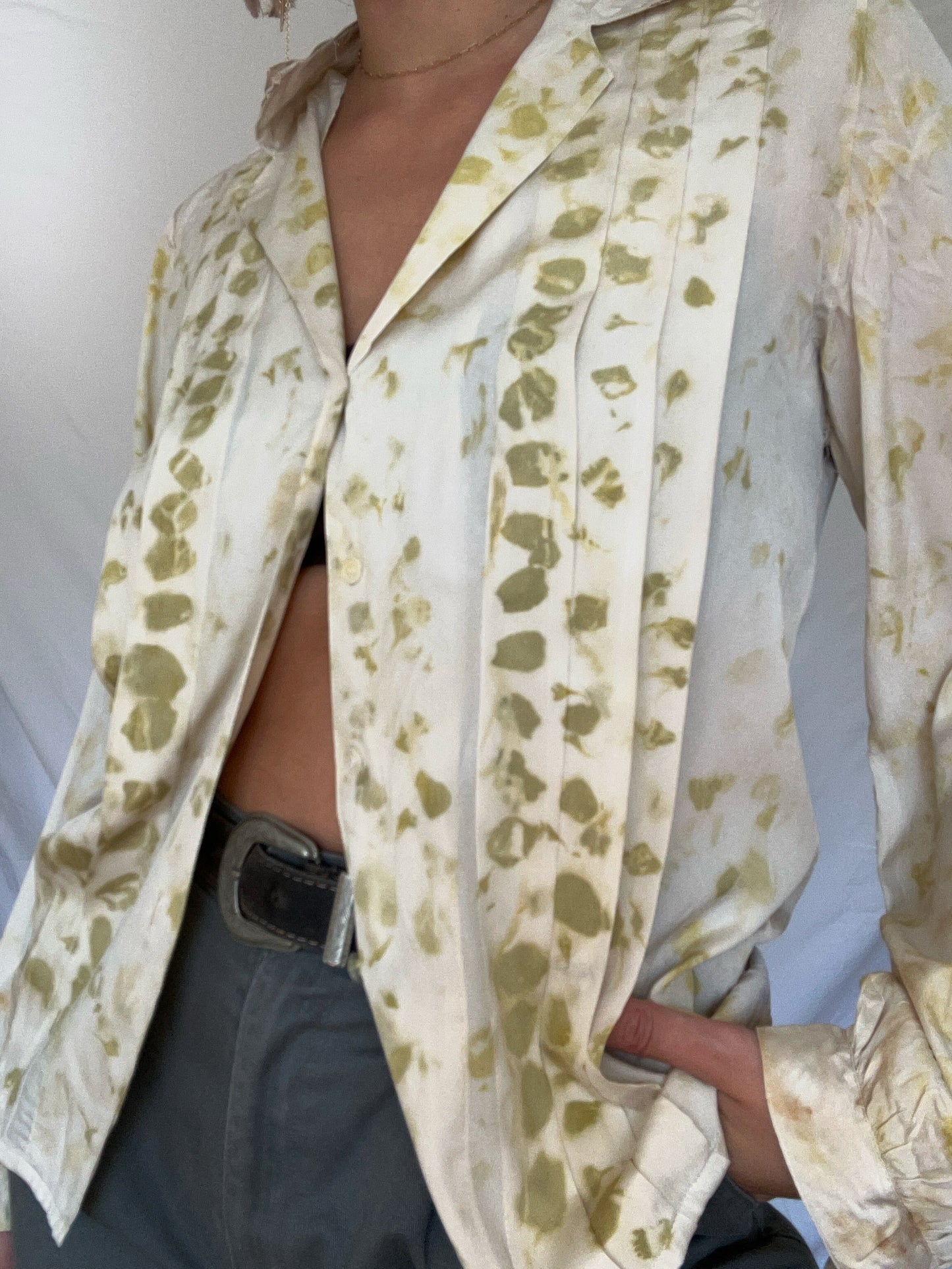 100% Silk Plant Dyed Button Up - Marigold/Iron - S