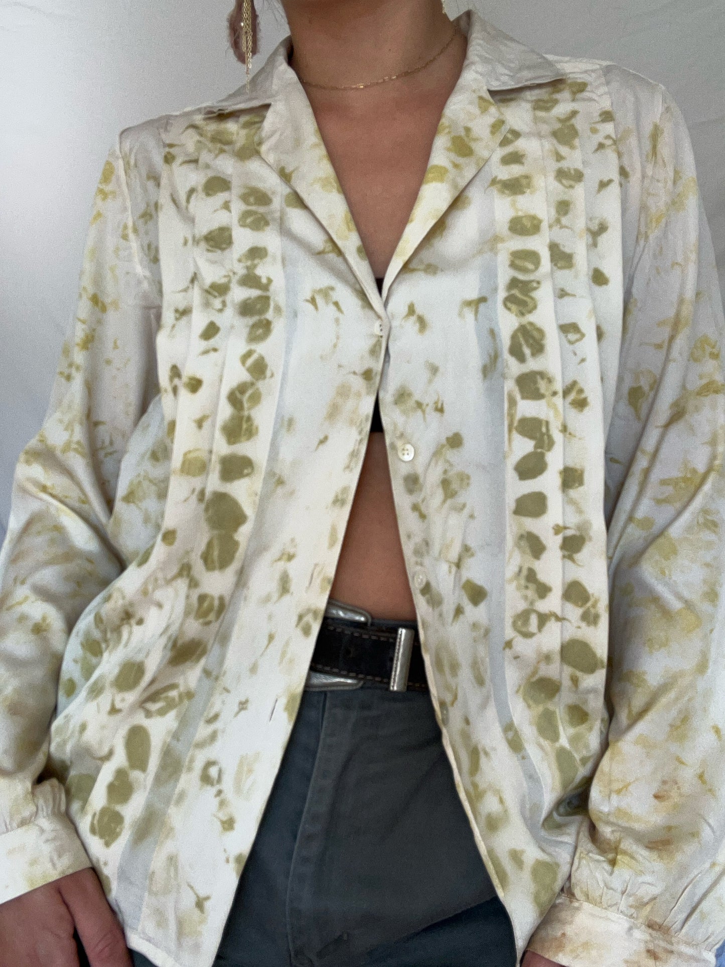 100% Silk Plant Dyed Button Up - Marigold/Iron - S