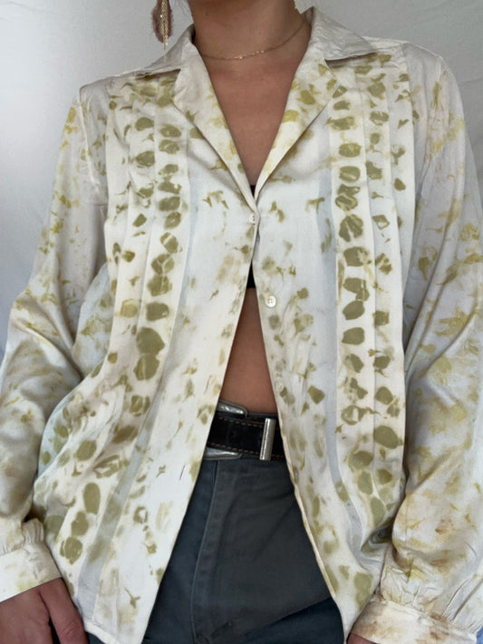 100% Silk Plant Dyed Button Up - Marigold/Iron - S