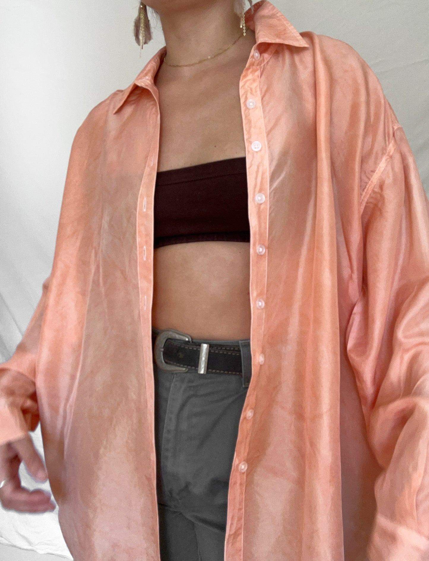 100% Silk Plant Dyed Button Up - Madder Root - L