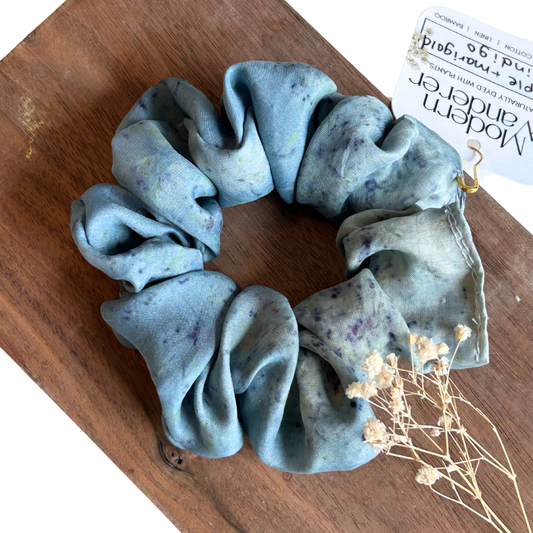 100% Mulberry Silk Plant Dyed Scrunchie - Maple + Marigold + Indigo