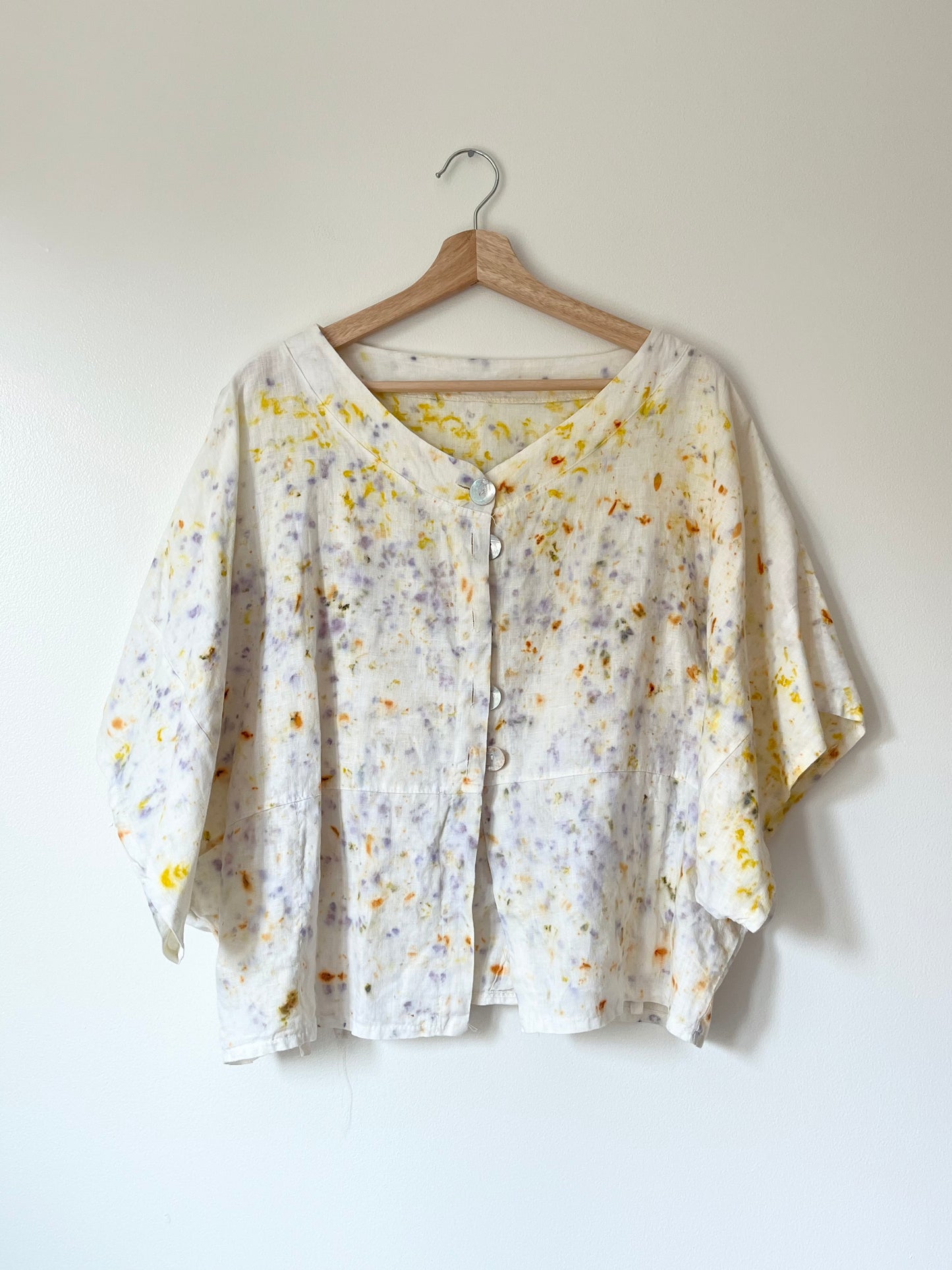 100% Linen Plant Dyed Button Up - Sumac/Coreopsis/Marigold - XL