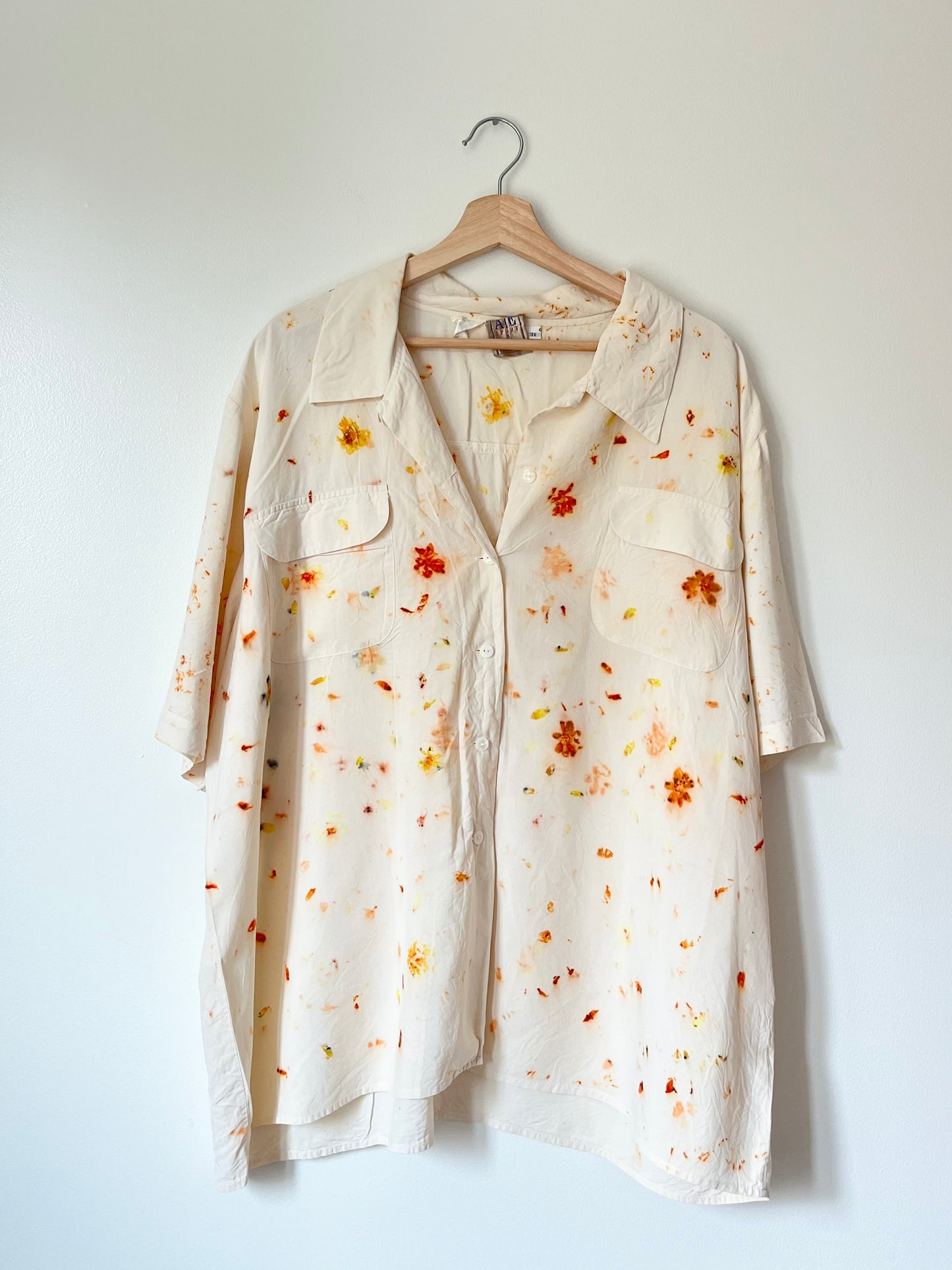 100% Silk Plant Dyed Short Sleeve Button Up - Coreopsis - 3X (Unisex)
