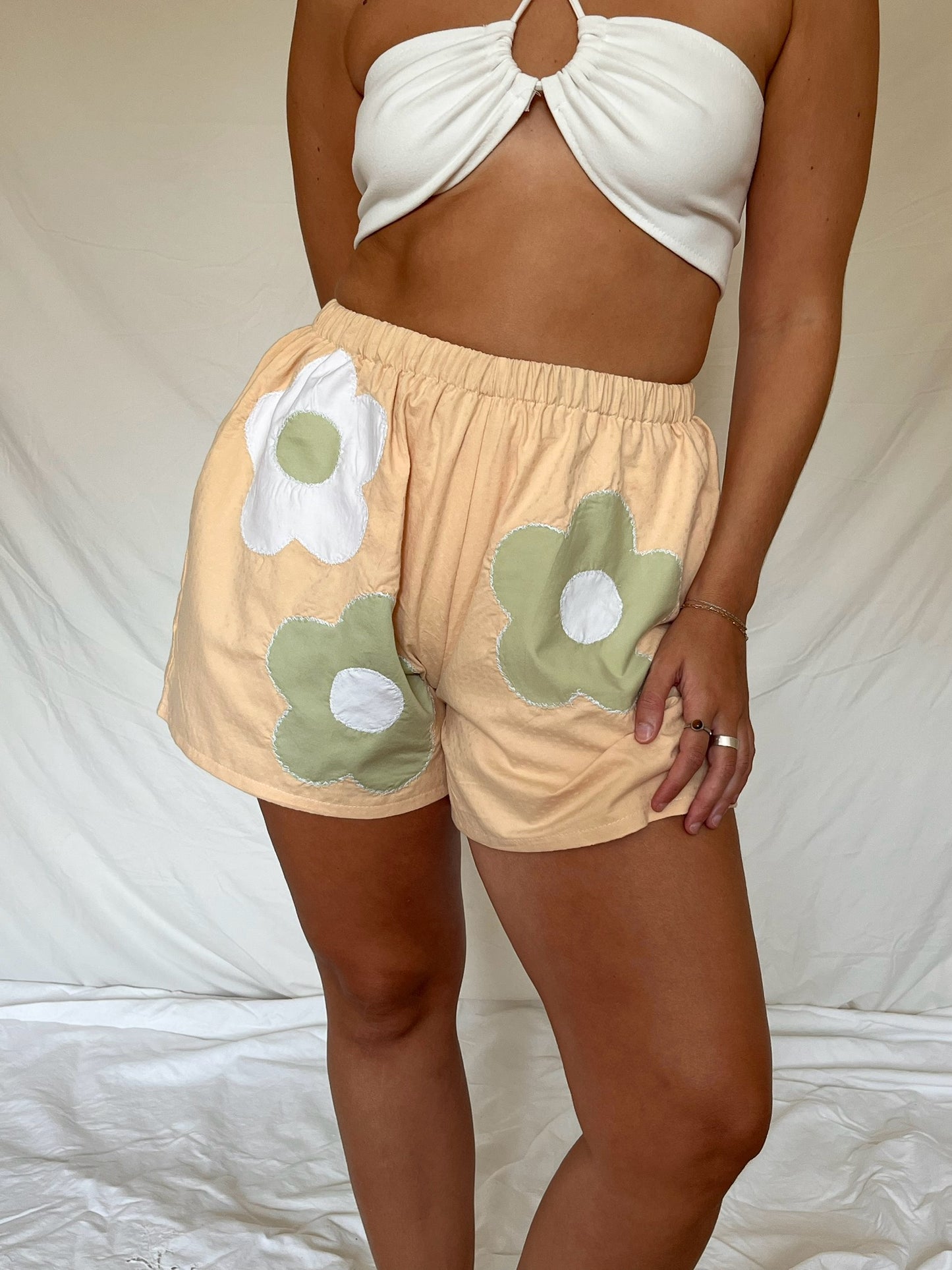 Upcycled Patchwork Flower Everyday Shorts - S/M
