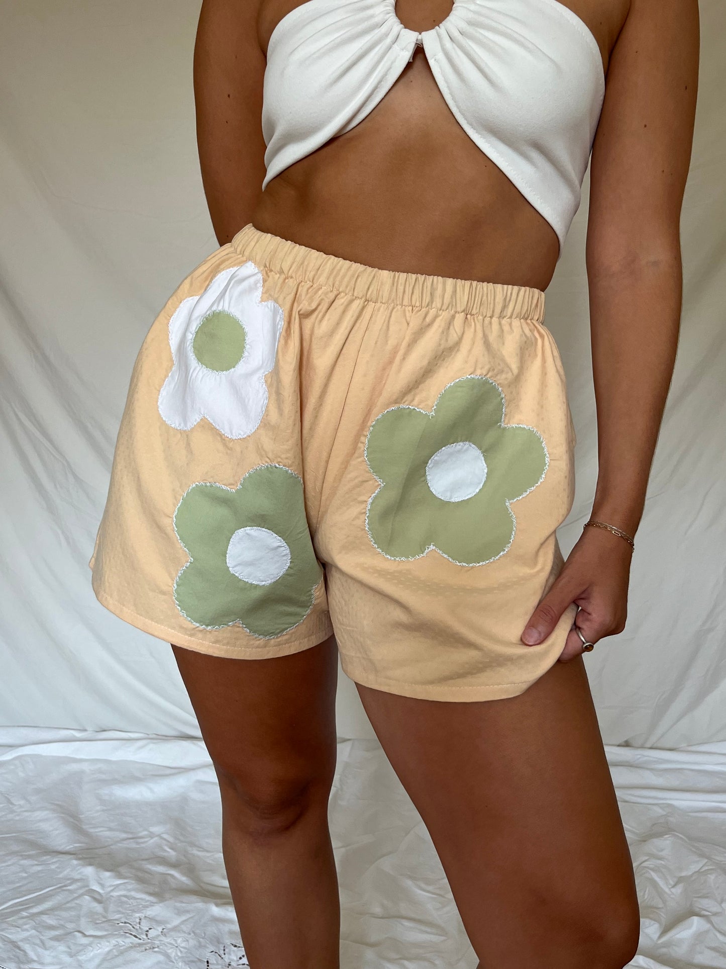Upcycled Patchwork Flower Everyday Shorts - S/M