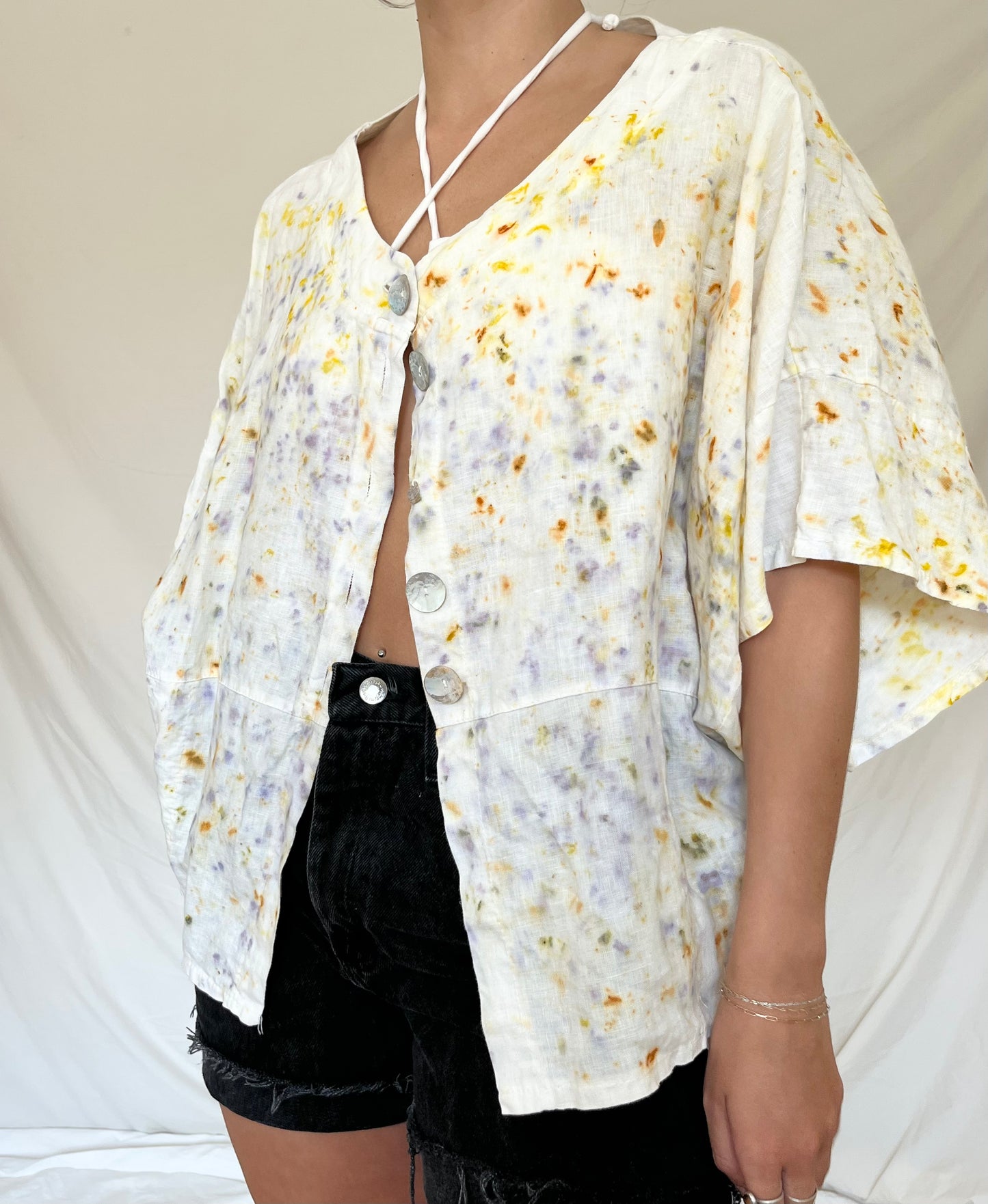 100% Linen Plant Dyed Button Up - Sumac/Coreopsis/Marigold - XL