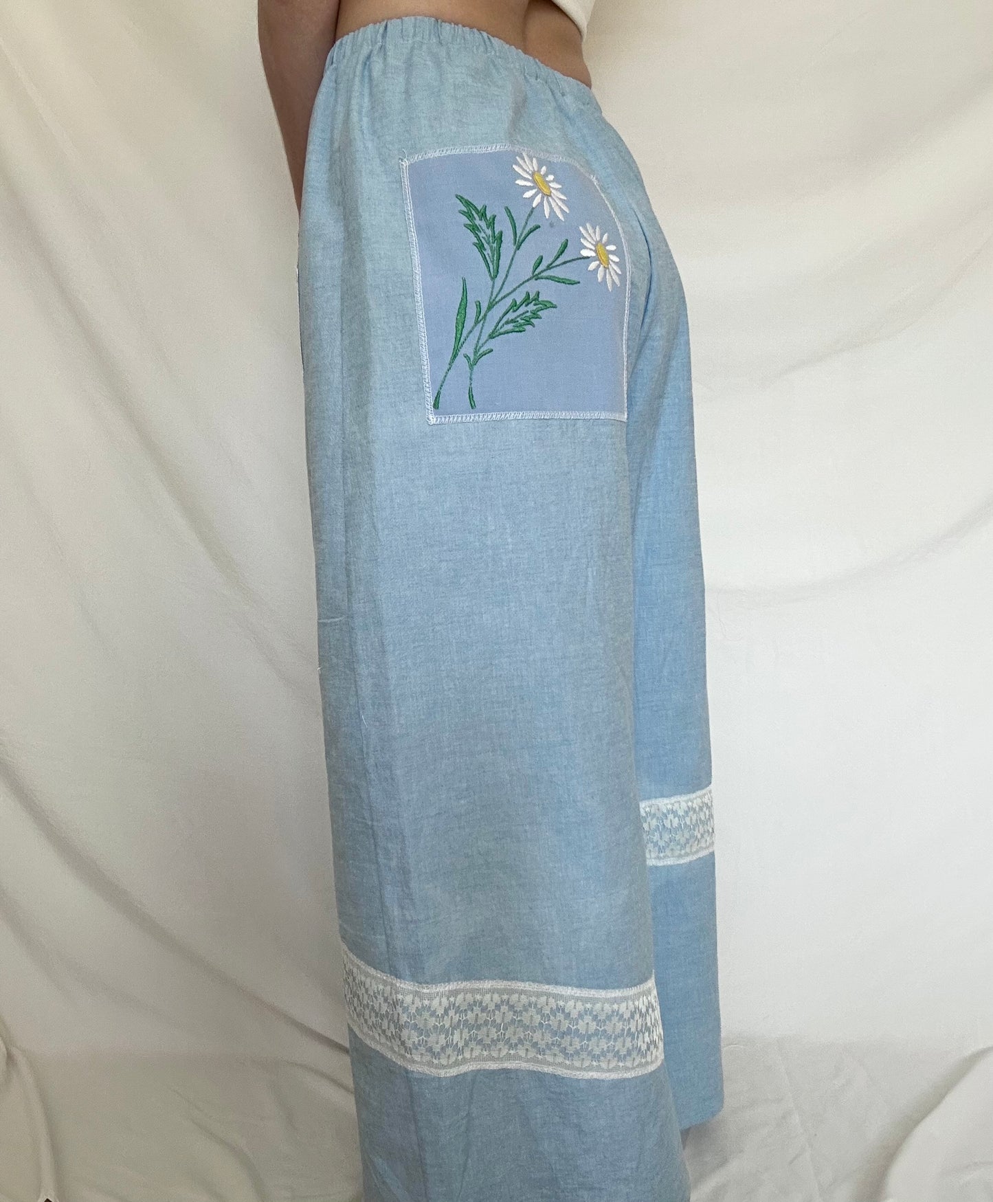 Upcycled Daisy + Lace Patchwork Pants - S/M