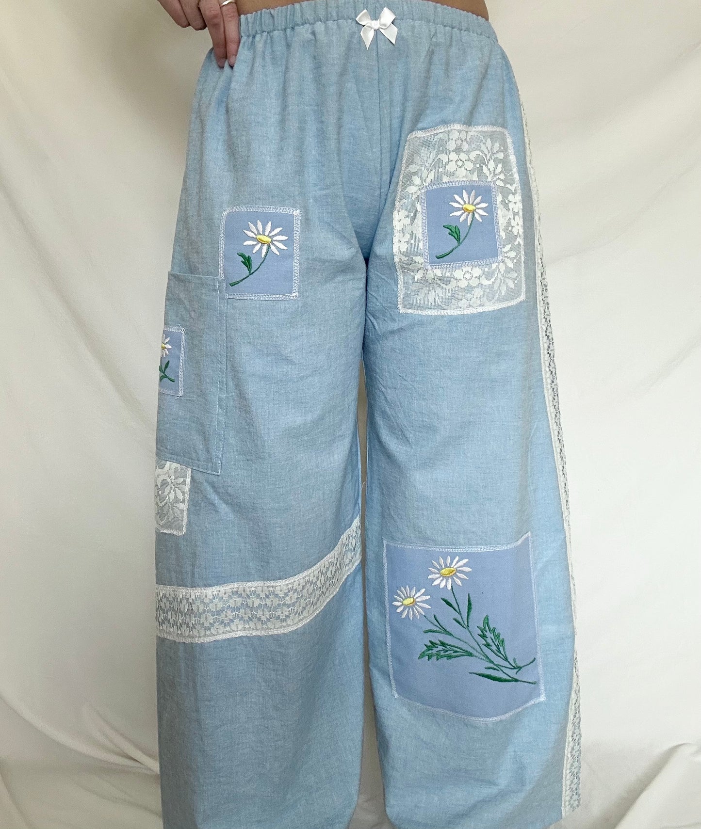 Upcycled Daisy + Lace Patchwork Pants - XS/S