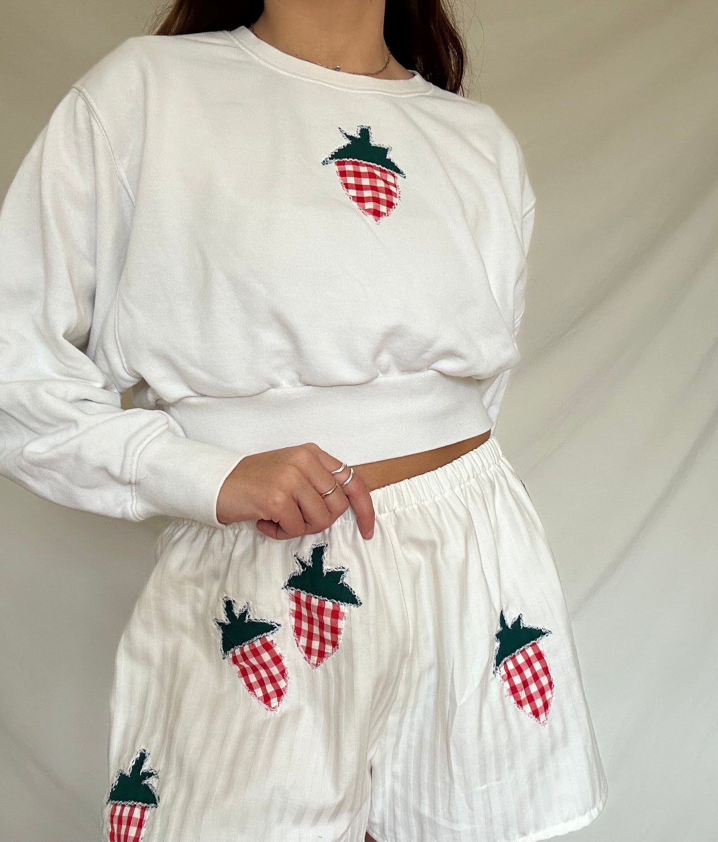 Upcycled Patchwork Strawberry Sweater - XS