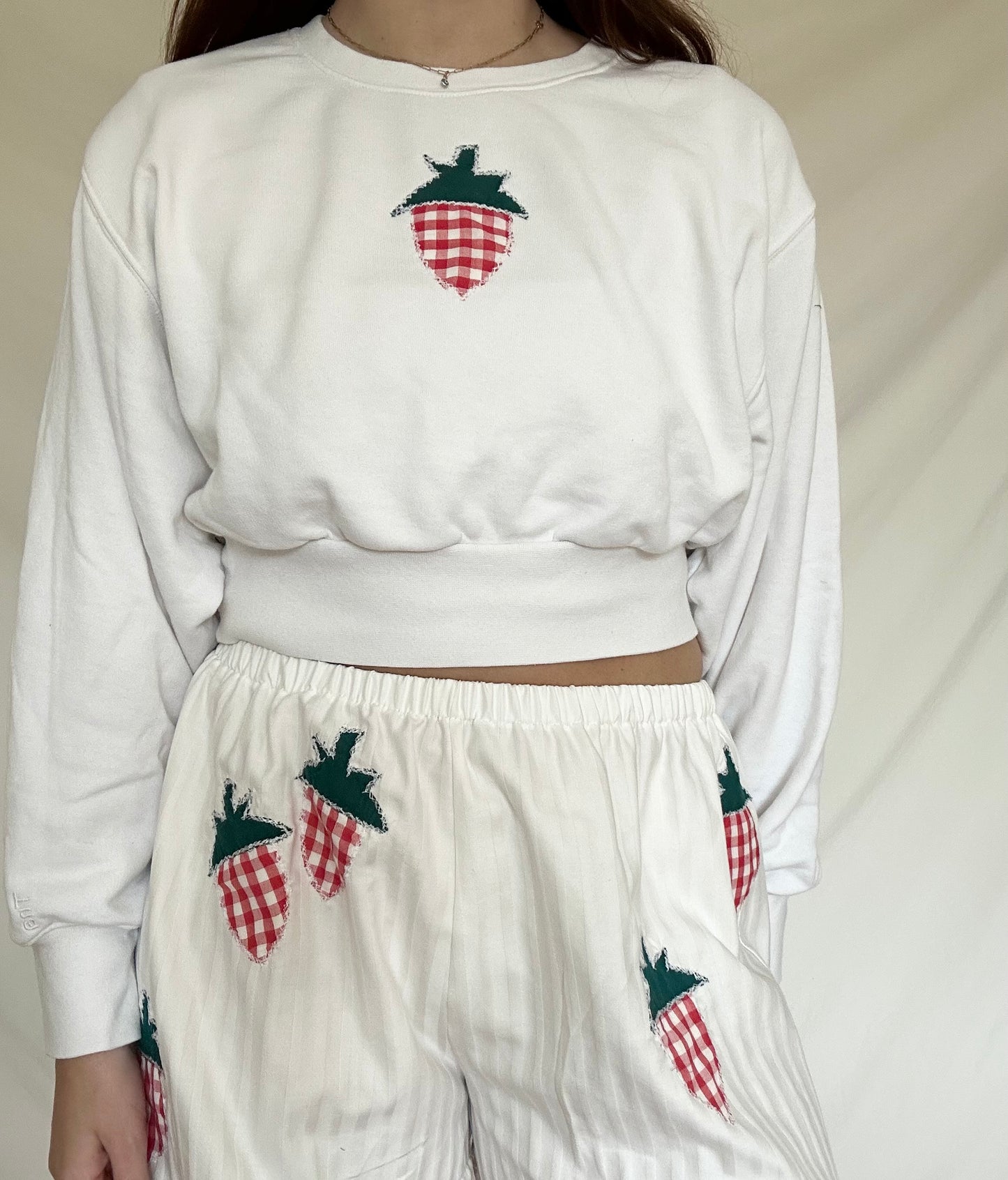 Upcycled Patchwork Strawberry Sweater - XS