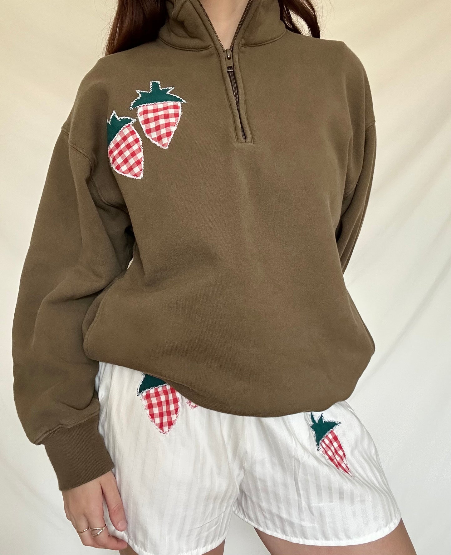 Upcycled Patchwork Strawberry Sweater - M