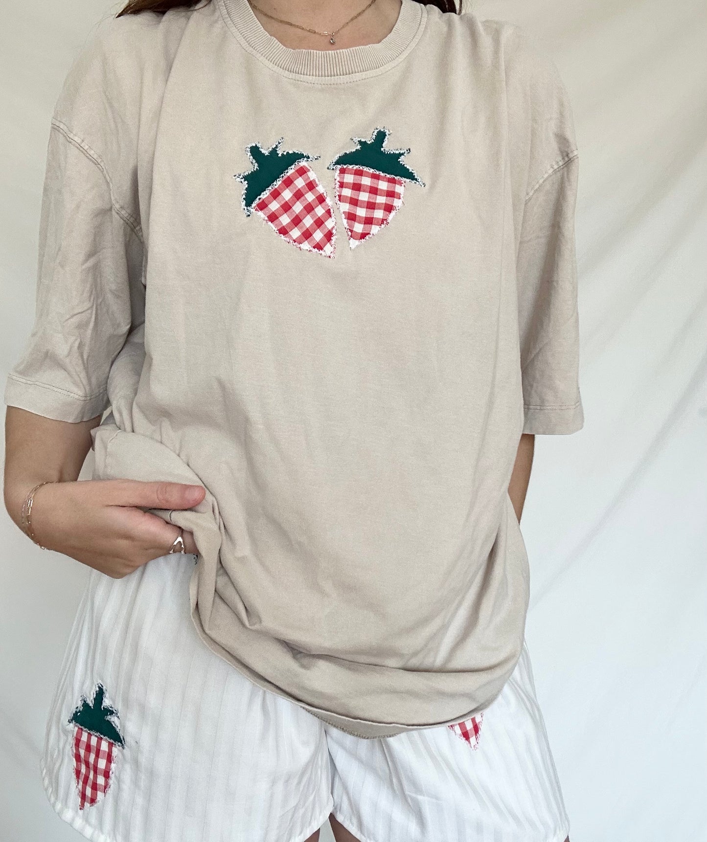 Upcycled Patchwork Strawberry T-Shirt - XL