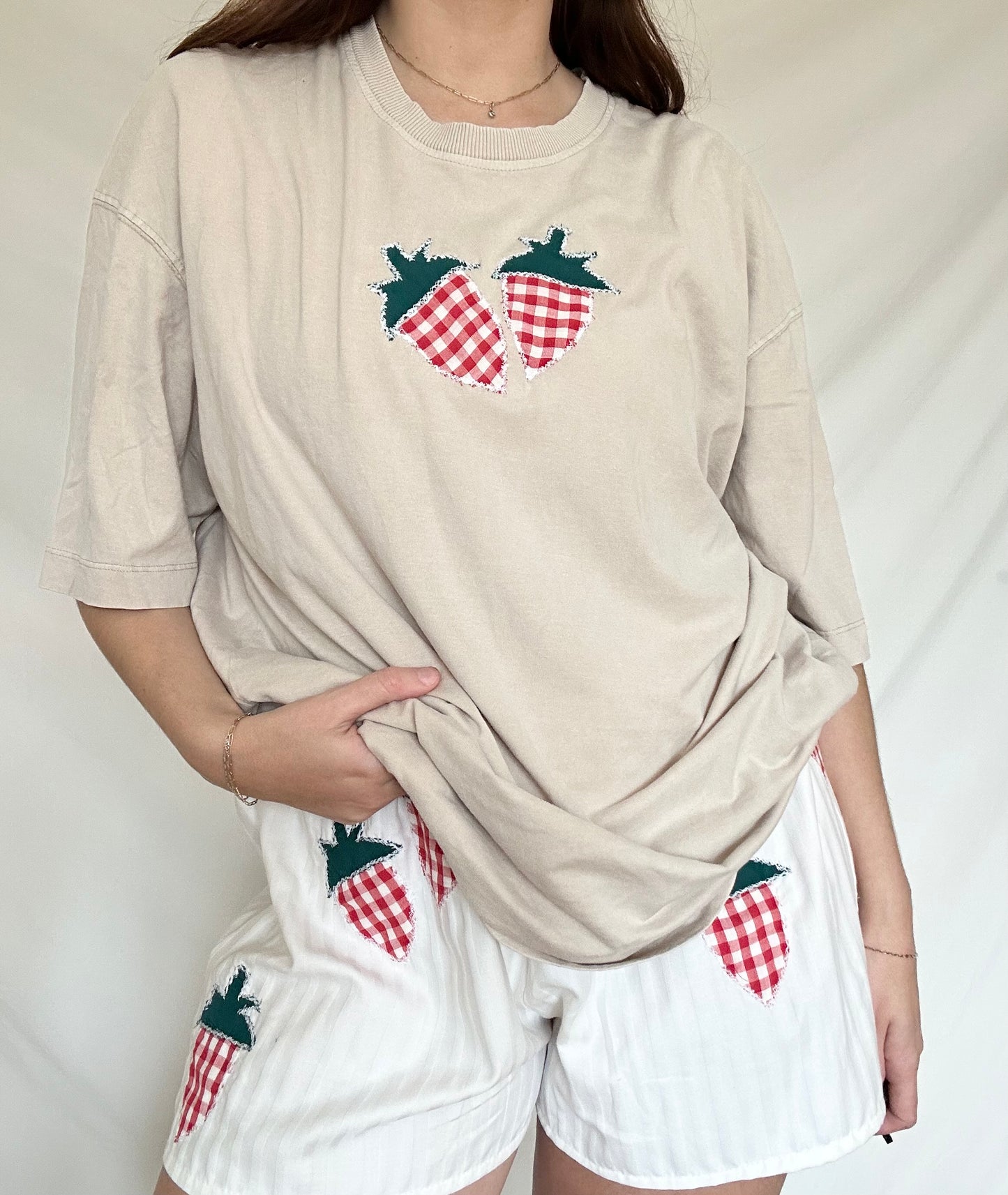 Upcycled Patchwork Strawberry T-Shirt - XL