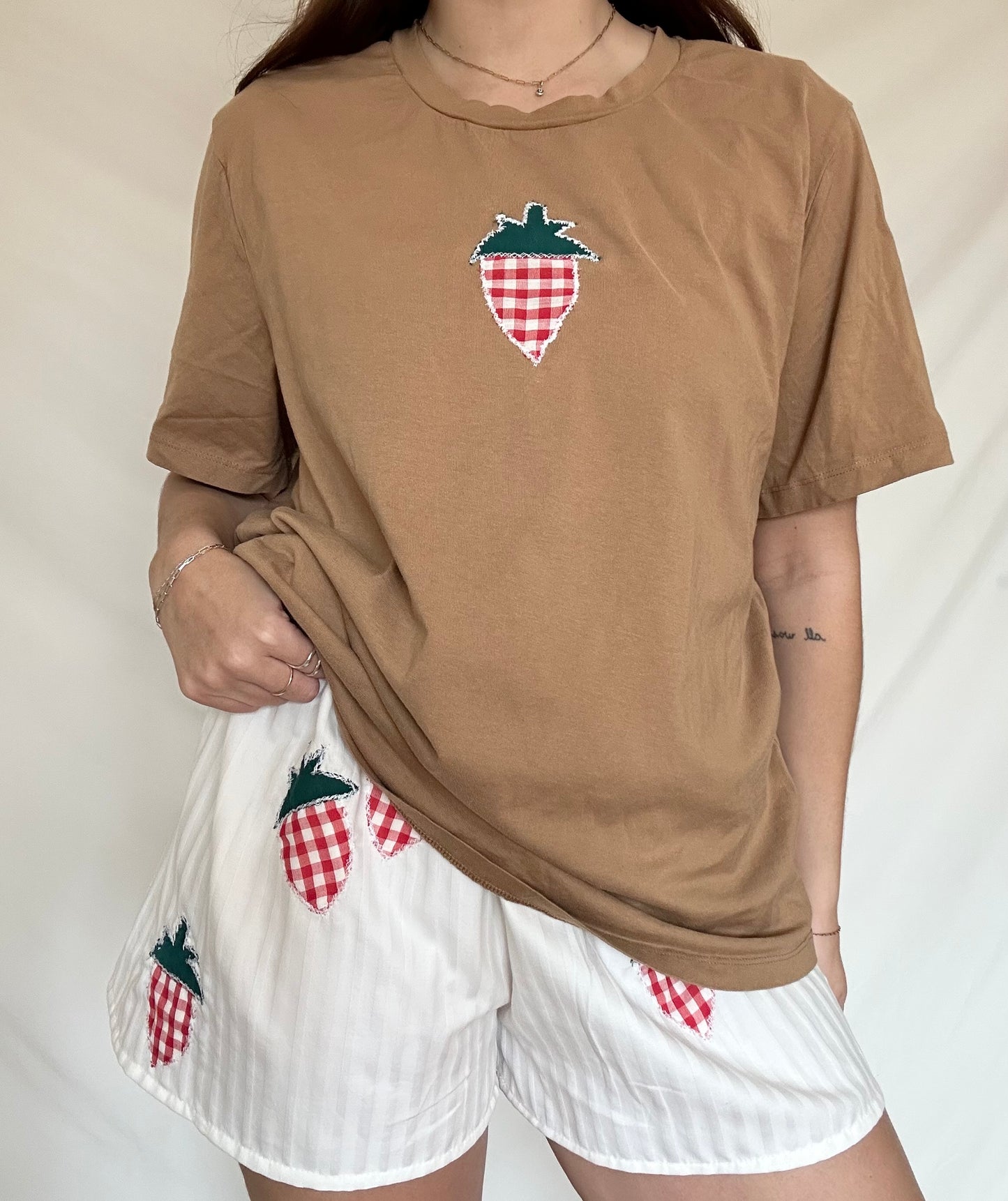 Upcycled Patchwork Strawberry T-Shirt - L