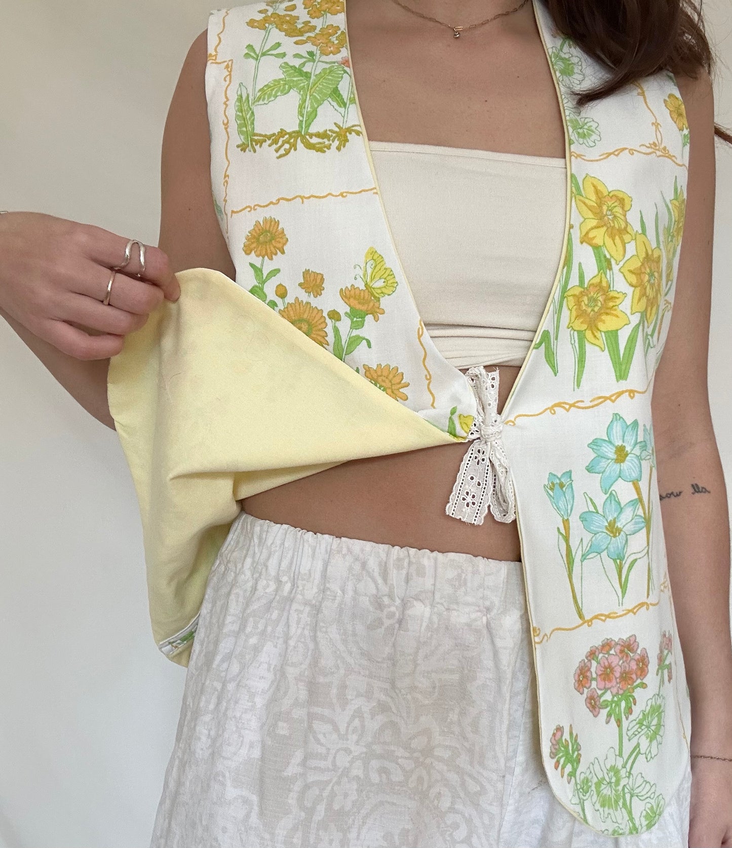 Upcycled Spring Floral Vest- S/M (Sample Style)