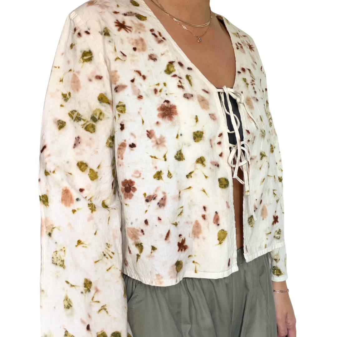 Garden Flower Dyed Tie Up Blouse - 100% Organic Cotton