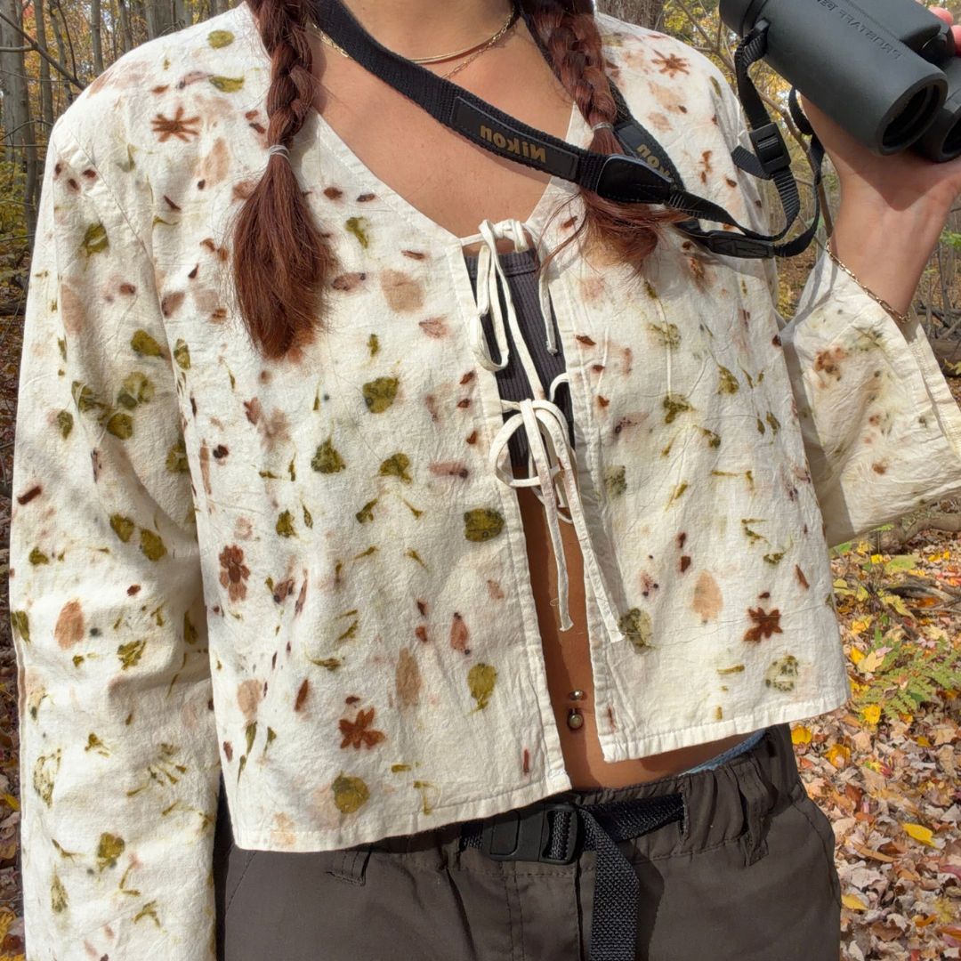 Garden Flower Dyed Tie Up Blouse - 100% Organic Cotton
