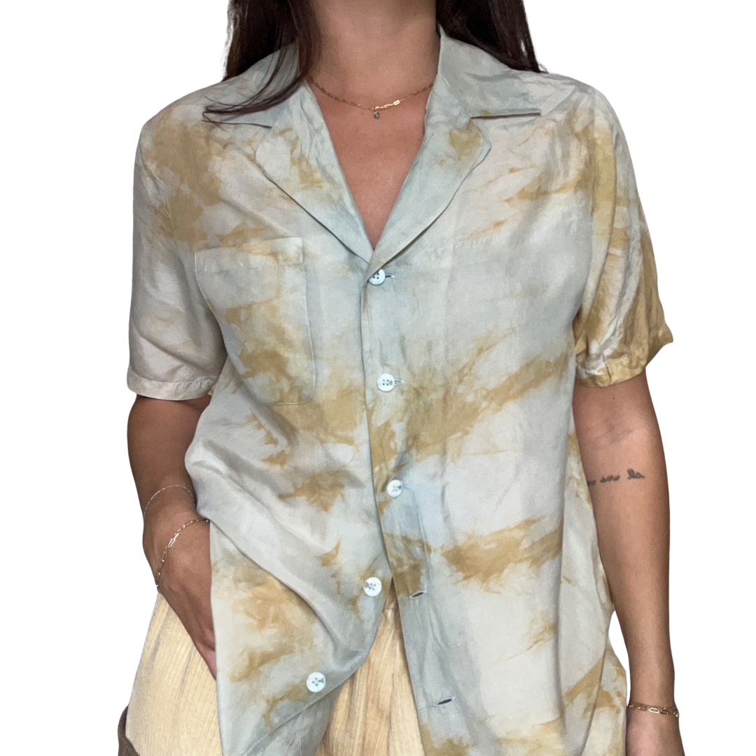 Indigo + Marigold 100% Silk Button Up - M