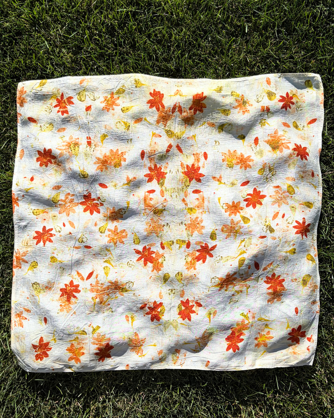 100% Mulberry Silk Plant Dyed Bandana - Garden Flowers (1)
